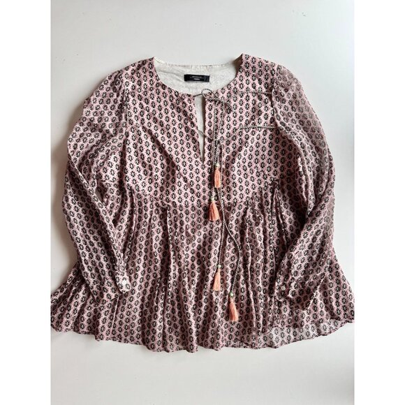 WEEKEND MAX MARA Pink Geometric Silk Voile Tasseled Tunic Blouse, Size M/L - Picture 5 of 13